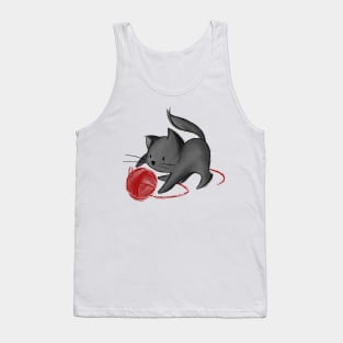 Cute Cat playing with ball of yarn - black Tank Top